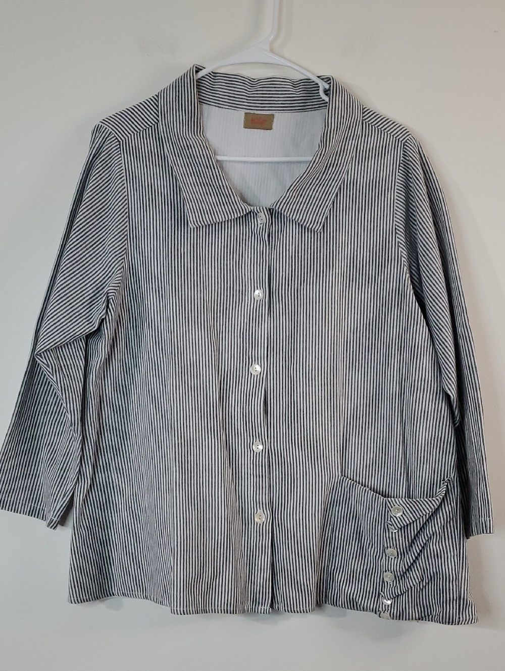 Tulip Cotton Striped Button-Front Blazer Jacket Size Sm Oversized Lagenlook BoHo